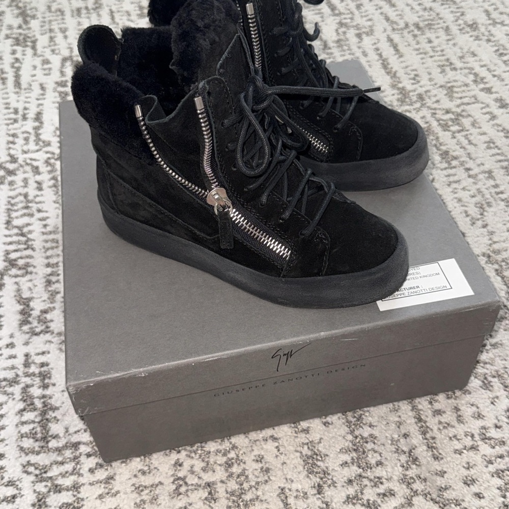 Giuseppe Zanotti Black Suede High-Top Sneakers with Silver Zippers